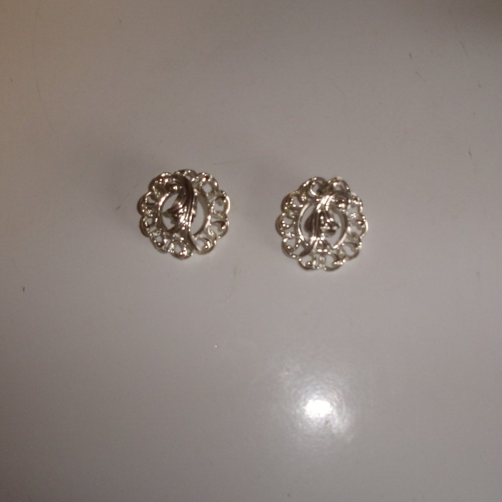 Vintage clip earrings silver scrolls large